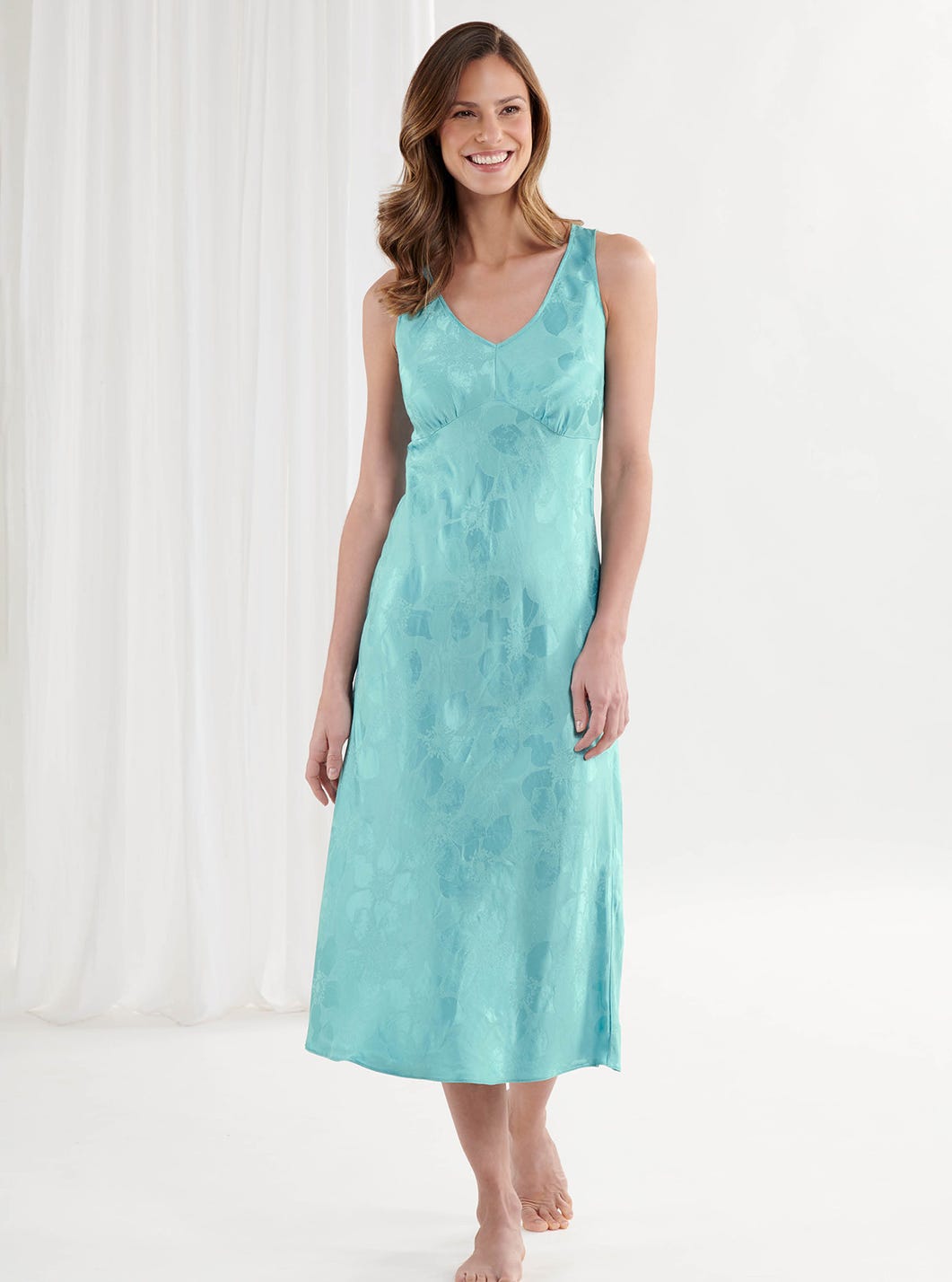 Turquoise Elegant Satin Nightdress 0630